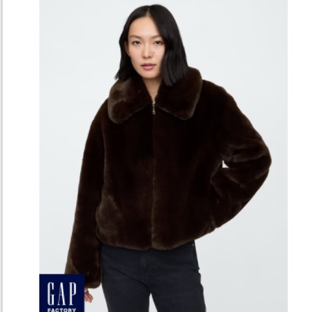 GAP Brown Teddy Jacket with Plush Texture and Cozy High Collar